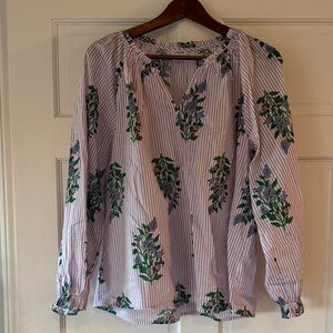 J. Crew Floral Stripe Blouse - Blue and Green